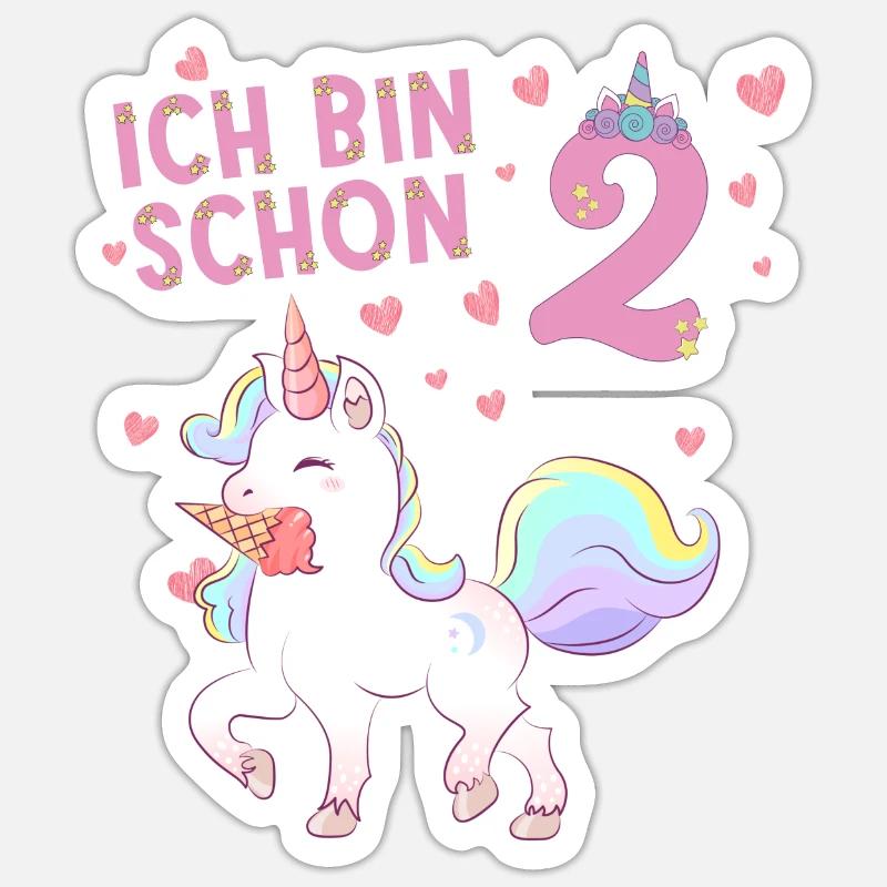 ich bin schon 2 Einhorn  - Sticker Größe S (10 x 10 cm) - Mattweiß