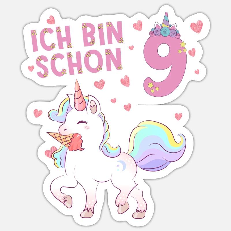 Ich bin schon 9 Einhorn Sticker Größe S (10 x 10 cm)