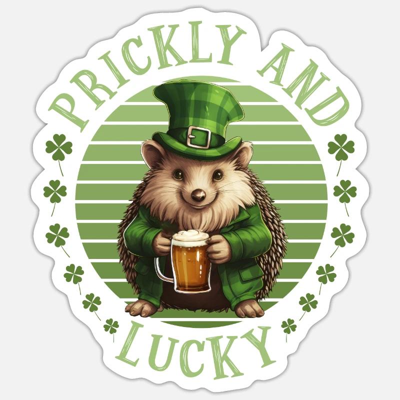St. Patrick's Day Igel - Sticker Größe S (10 x 10 cm) - Mattweiß