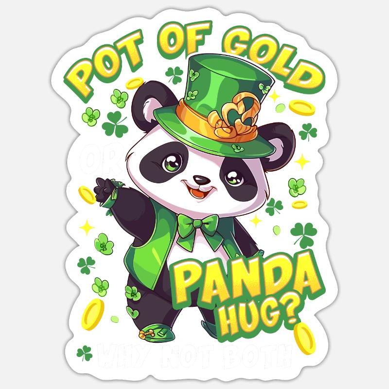 Câlin Panda de la Saint-Patrick - Sticker taille S (10 x 10 cm) - blanc mat