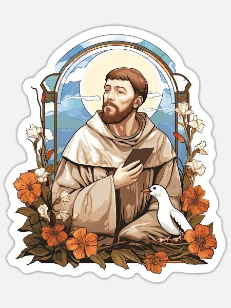 St Francis of Assisi Vintage Catholic Saint Spirit - Sticker Größe S (10 x 10 cm) - Mattweiß