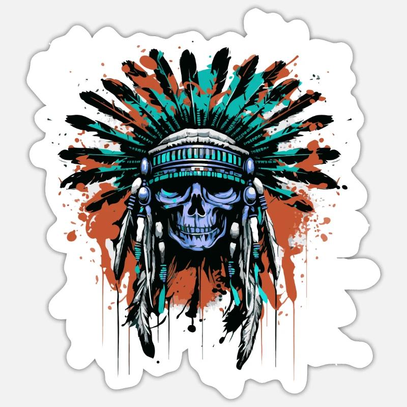 Apache Crâne Indien Coloré Sticker taille S (10 x 10 cm)