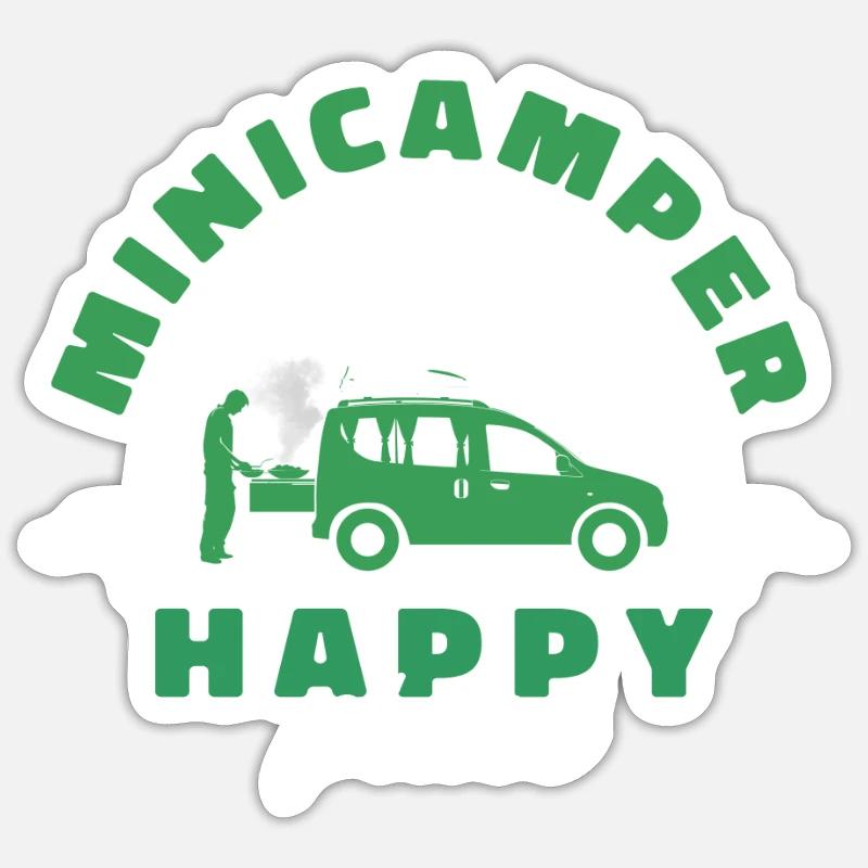 Minicamper Happy Camping-Camper Microcamper - Sticker Größe S (10 x 10 cm) - Mattweiß