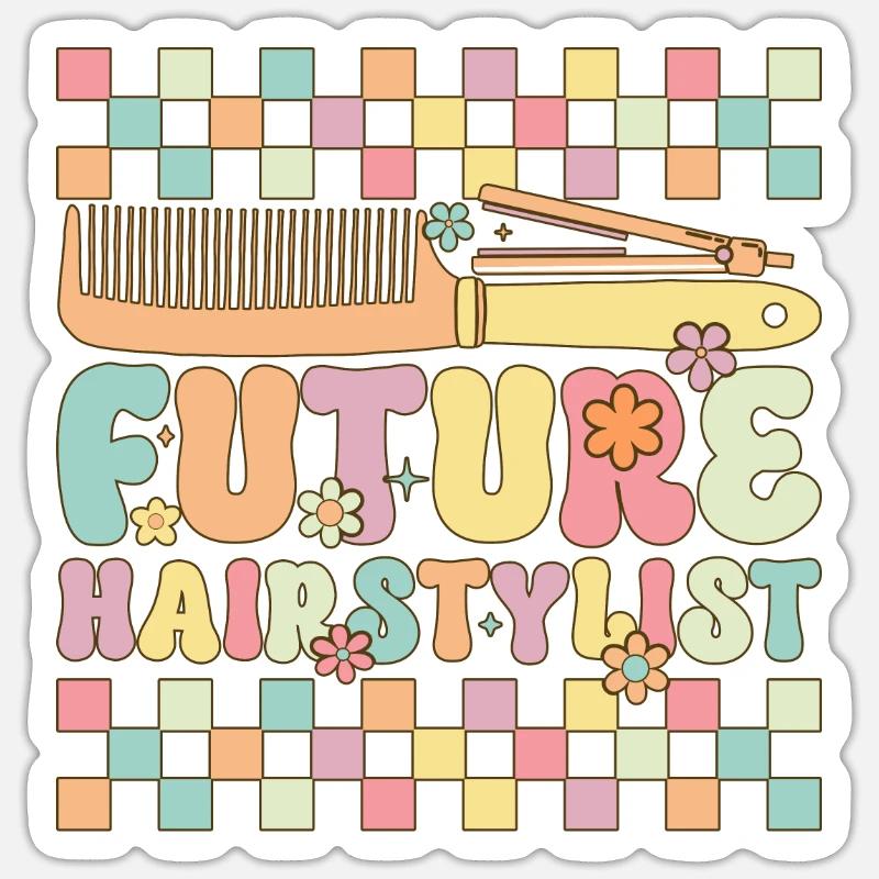 Coiffeur Groovy - Sticker taille S (10 x 10 cm) - blanc mat
