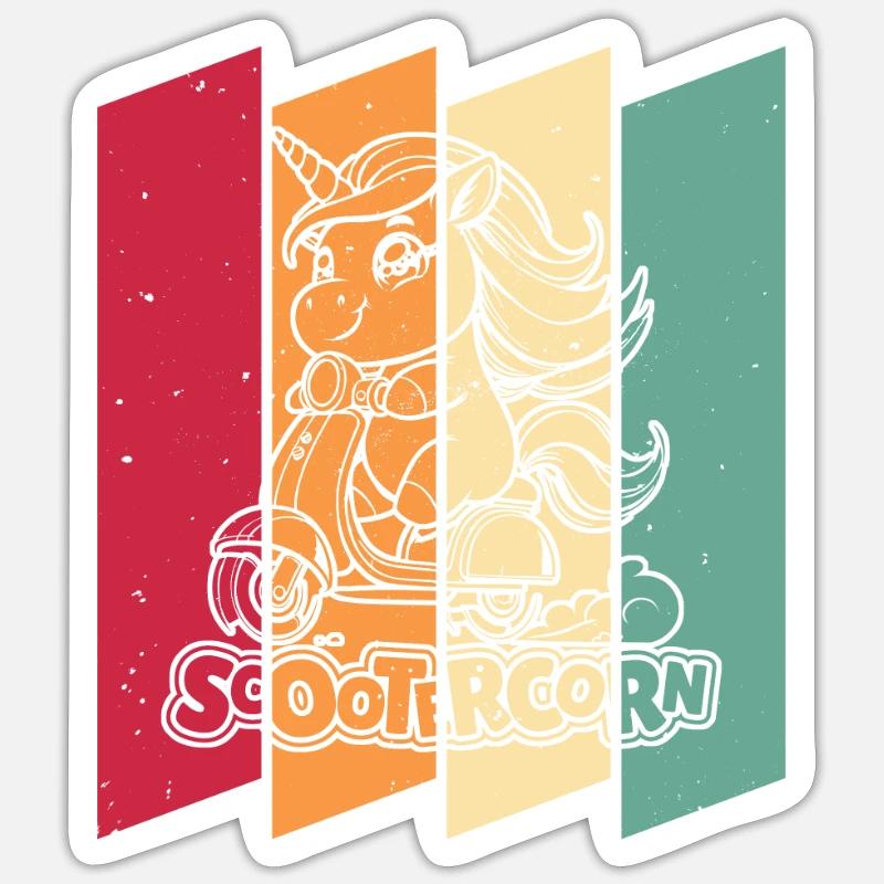 Motorroller Einhorn Scootercorn - Sticker Größe S (10 x 10 cm) - Mattweiß