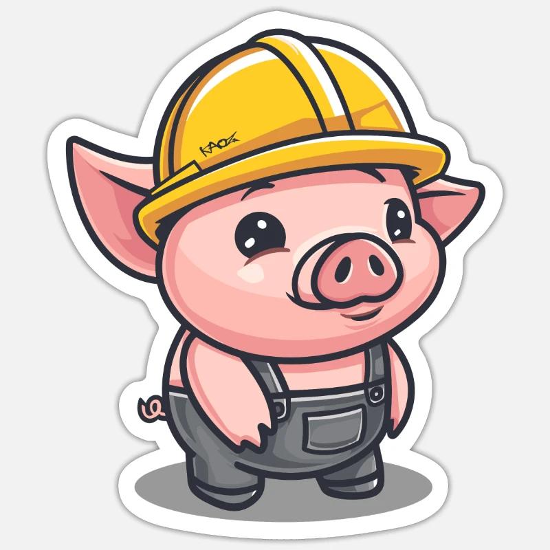 Work as a craftsman construction worker pig Sticker size S (10 x 10 cm)