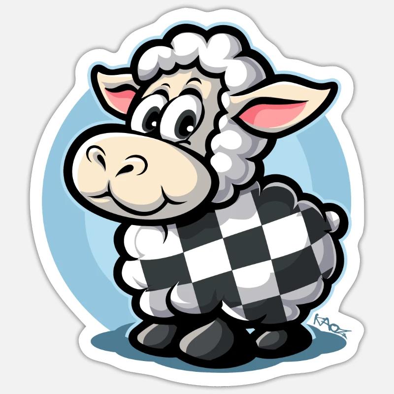 Checkered pattern cute cartoon sheep Sticker size S (10 x 10 cm)