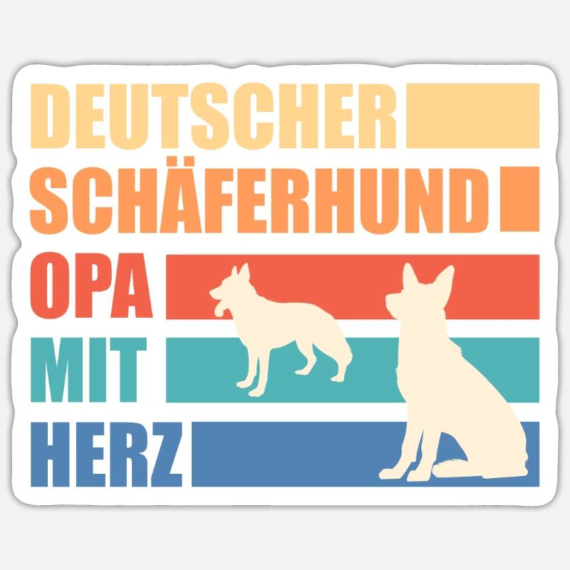 Deutscher Schäferhund OPA MIT HERZ Schäferhund - Sticker Größe S (10 x 10 cm) - Mattweiß