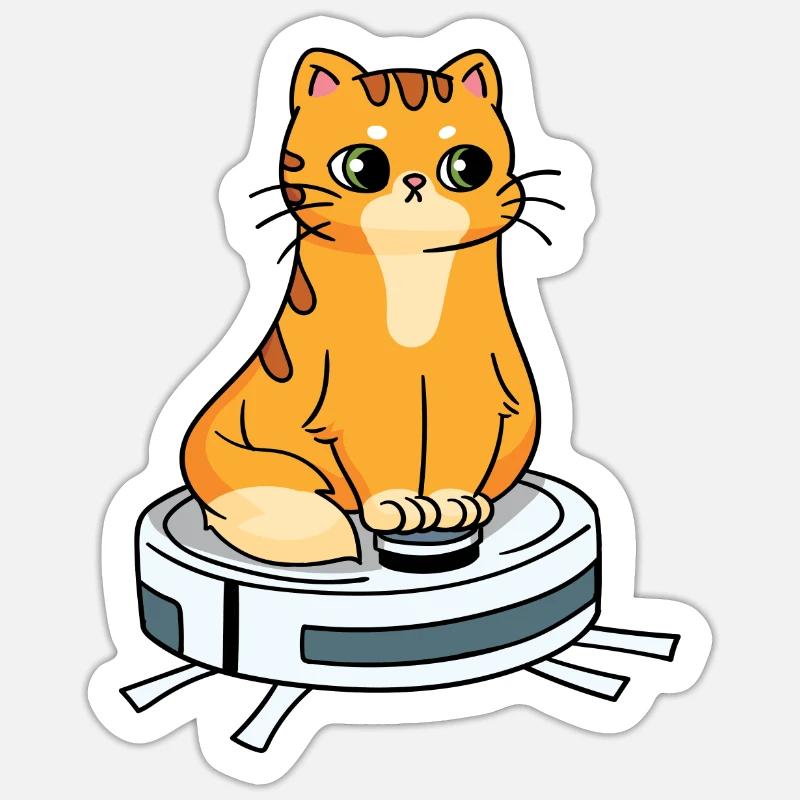 Saugroboter mit Katze Saugerroboter - Sticker Größe S (10 x 10 cm) - Mattweiß
