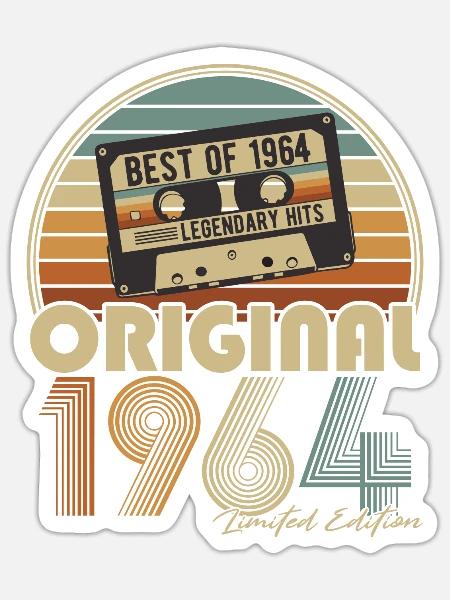 1964 Jahrgang Geburtstag Vintage Retro Geschenk - Sticker Größe S (10 x 10 cm) - Mattweiß