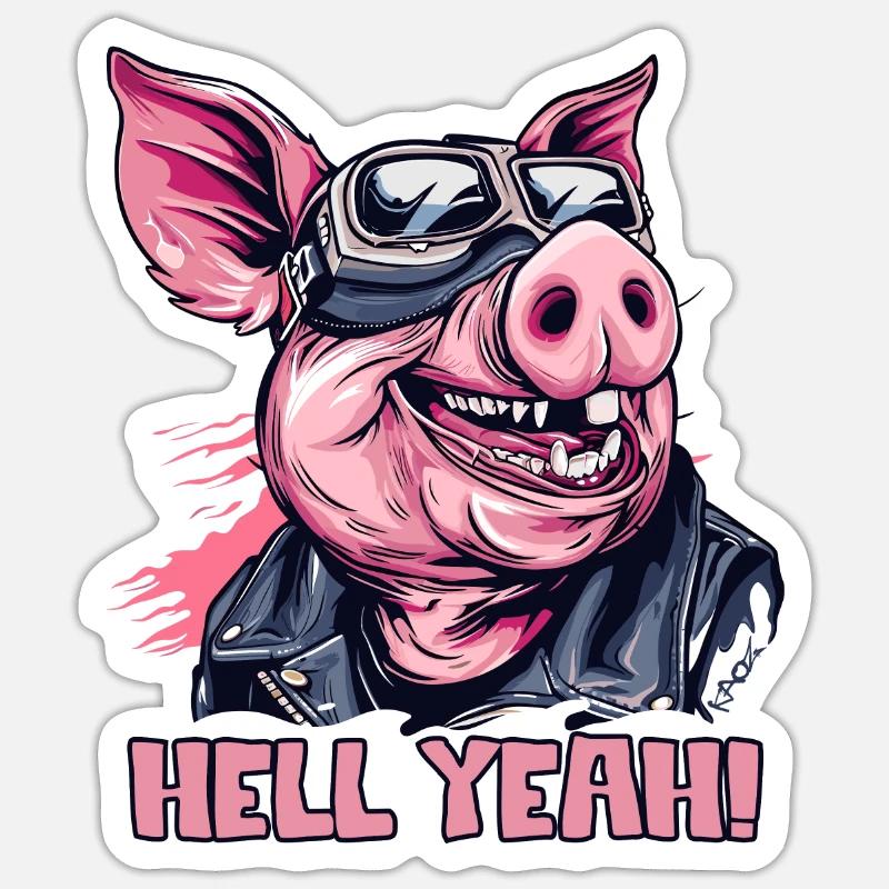 Hell Yeah, Motorrad-Biker-Schwein Sticker Größe S (10 x 10 cm)