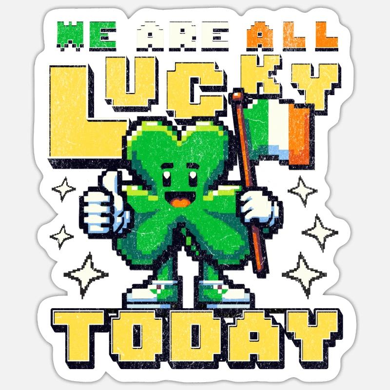 St Patricks Day - 8bit pixel art Glück Kleeblatt - Sticker Größe S (10 x 10 cm) - Mattweiß
