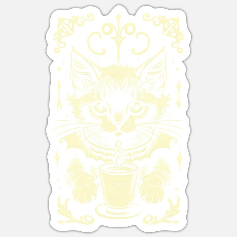 Gothic Cat Coffee Drinking Cute Kitten Sticker size S (10 x 10 cm)