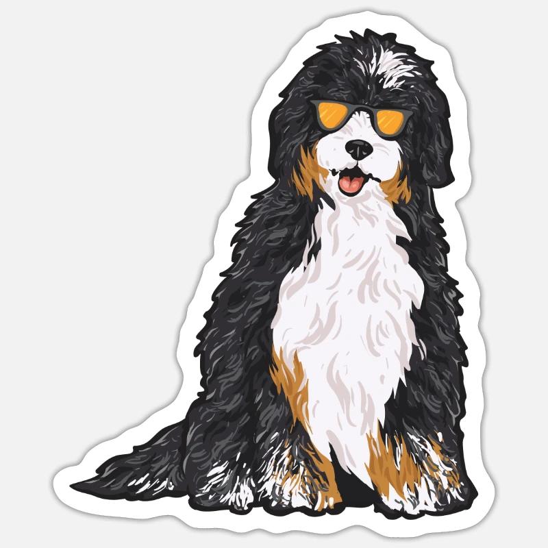 Chien Bernedoodle - Sticker taille S (10 x 10 cm) - blanc mat