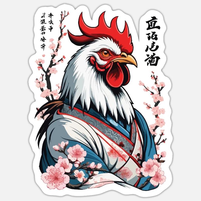 Samurai Bild Retro Design Hahn Kampfkunst Sticker Größe S (10 x 10 cm)