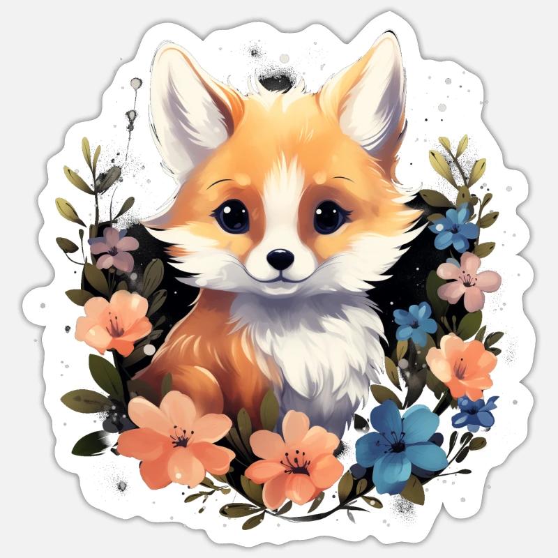 Fuchs Blumen - Sticker Größe S (10 x 10 cm) - Mattweiß
