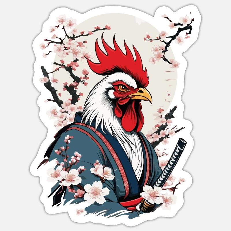 Vintage Hahn Samurai Ukiyo-E Style Design Sticker Größe S (10 x 10 cm)