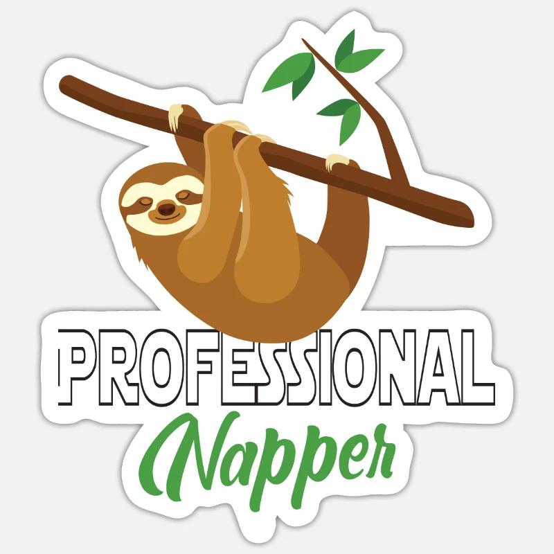 Professinonal Napper, Sloth, Sloth, Sleeping, - Sticker size S (10 x 10 cm) - white matte