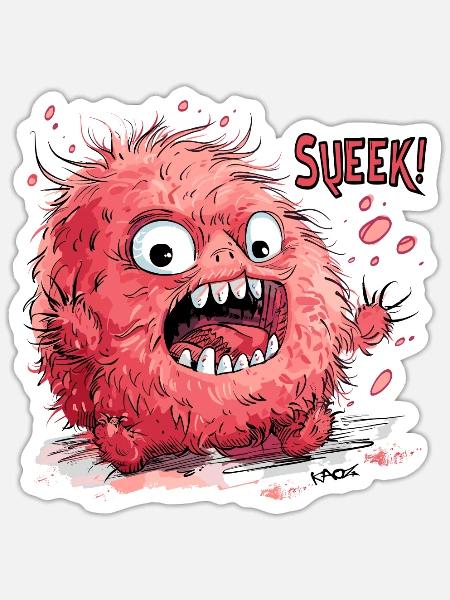 Quietschieges, quietschend haariges rosa Monster - Sticker Größe S (10 x 10 cm) - Mattweiß