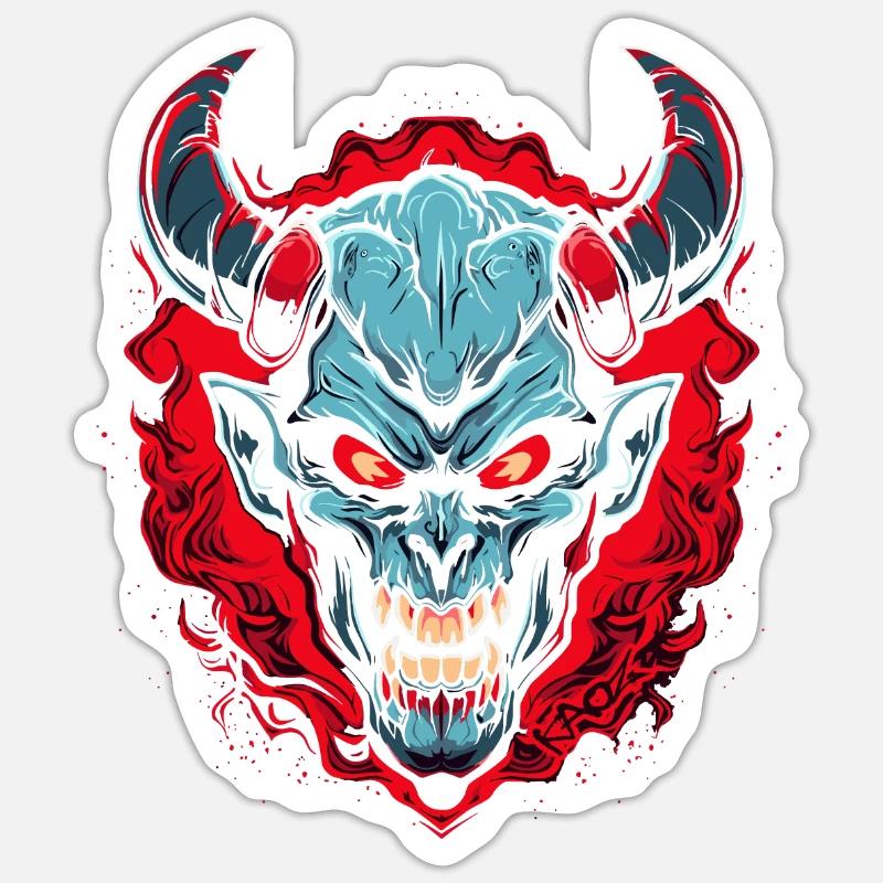 Mittelalterliche Flammen und Teufel oder Dämon - Sticker Größe S (10 x 10 cm) - Mattweiß