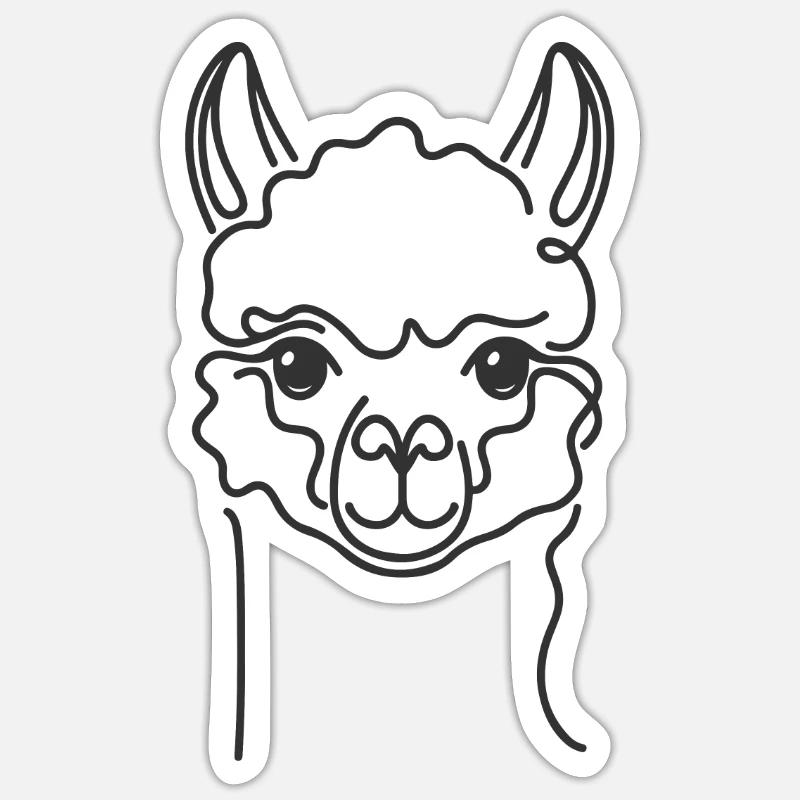 Line Art Papa Mama - Alpaga - Sticker taille S (10 x 10 cm) - blanc mat