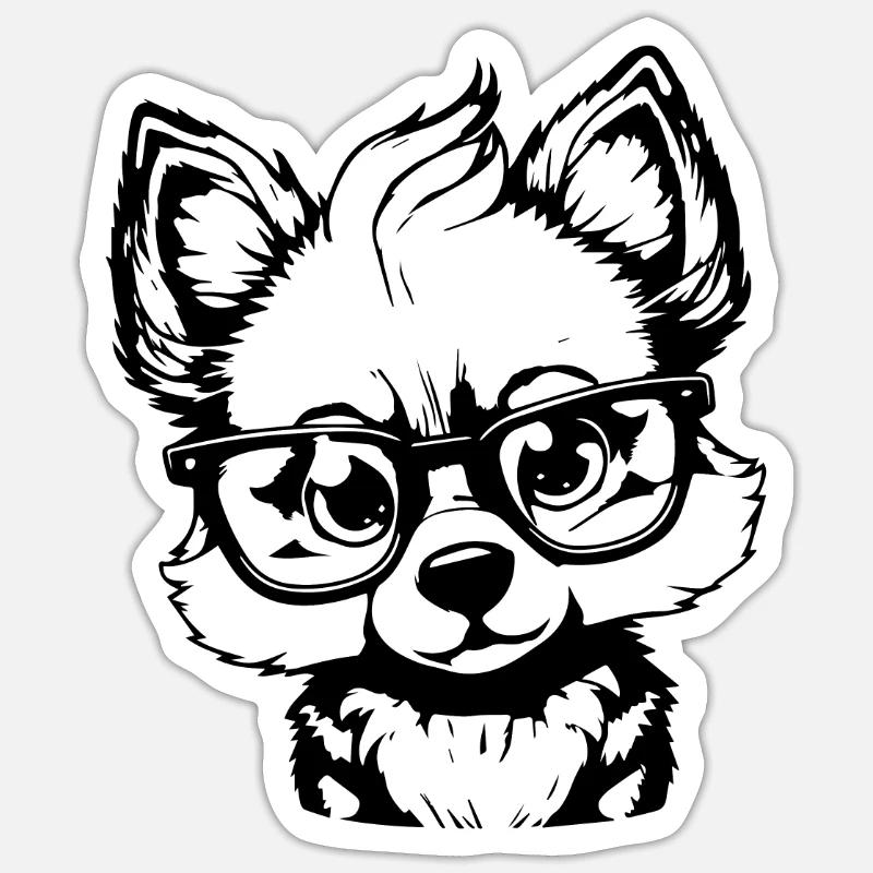 cute wolf with glasses - Sticker size S (10 x 10 cm) - white matte