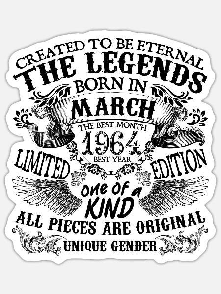 Geburtstag 1964 März 1964 geboren im März 1964 - Sticker Größe S (10 x 10 cm) - Mattweiß