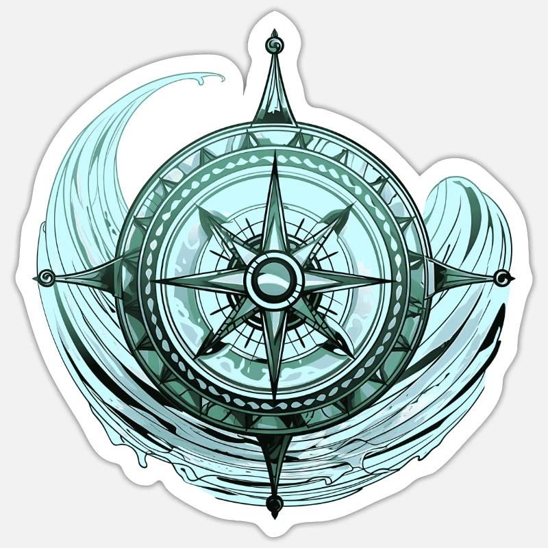 Underwater Compass Navigation Sea Wave Sailing - Sticker Größe S (10 x 10 cm) - Mattweiß