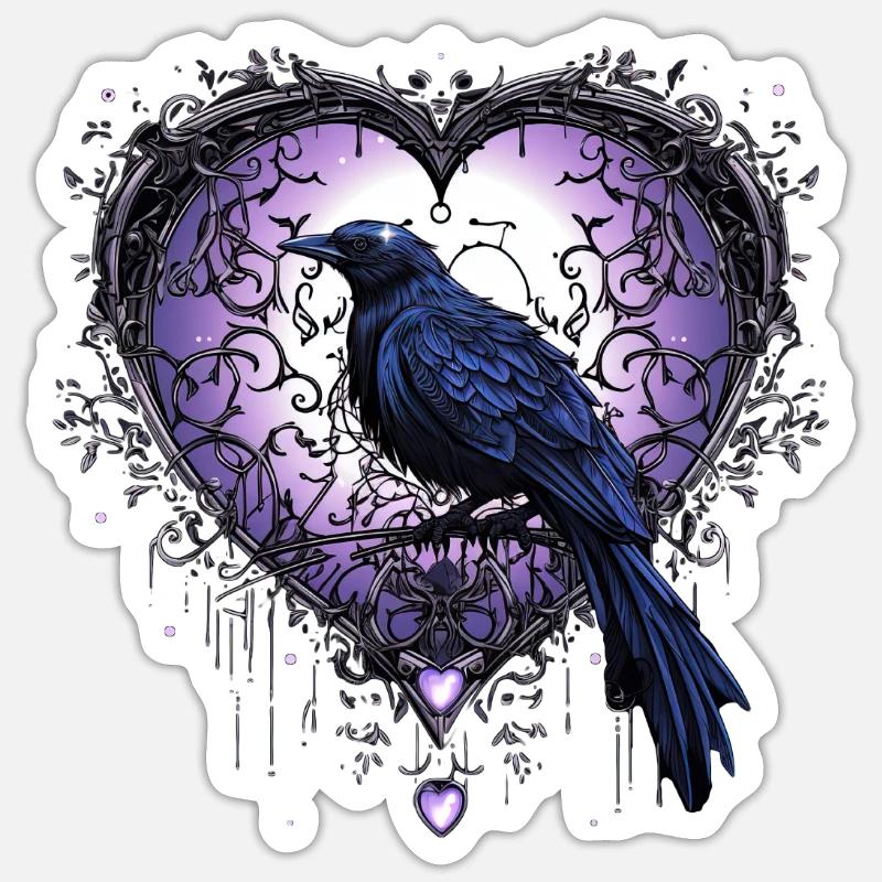 Mythical Gothic Heart Crow Witchcraft Valentines D - Sticker Größe S (10 x 10 cm) - Mattweiß