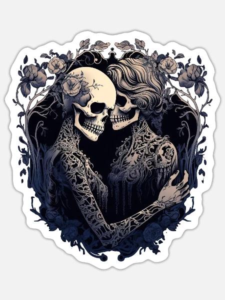 Skeleton Couple LGBT Valentines Day Dark Gothic - Sticker Größe S (10 x 10 cm) - Mattweiß