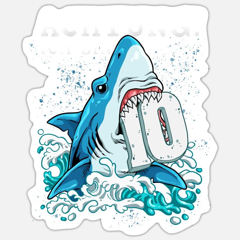 Requin du 10e anniversaire - Sticker taille S (10 x 10 cm) - blanc mat