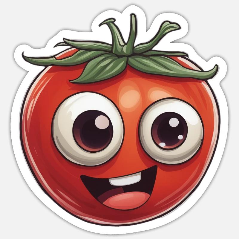 Mignon Tomate Souriant Design - Sticker taille S (10 x 10 cm) - blanc mat