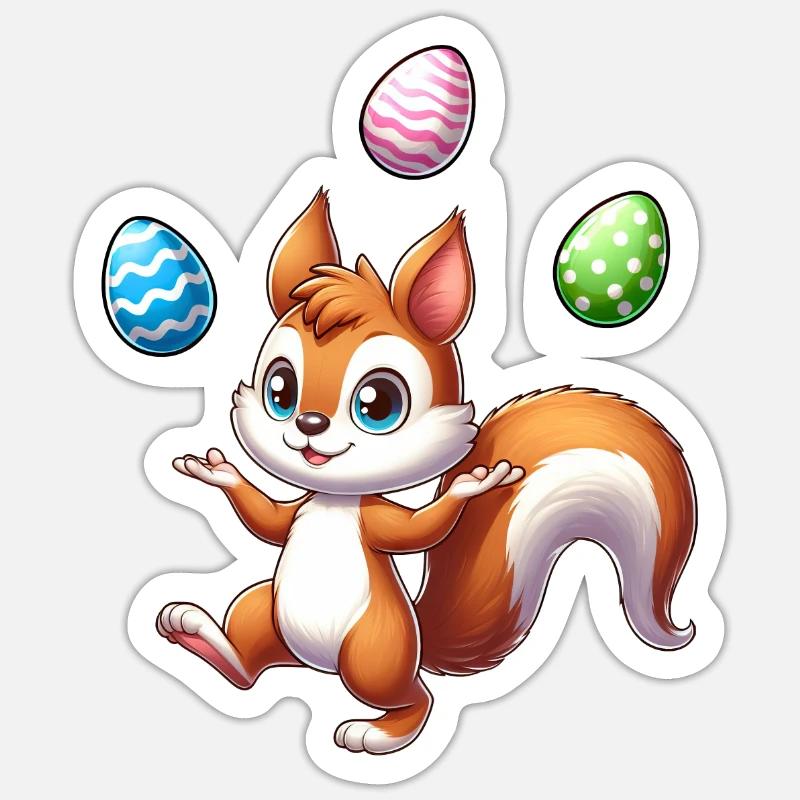 Easter Egg Juggling Squirrel Comic Design Sticker size S (10 x 10 cm)