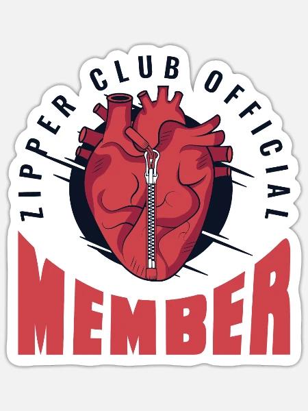 Zipper Club Offizielles Mitglied Transplantation Open Heart - Sticker Größe S (10 x 10 cm) - Mattweiß