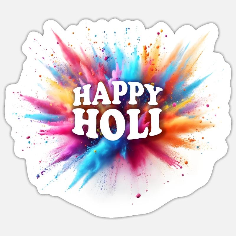 Festival Holi Explosion De Poudre Multicolore - Sticker taille S (10 x 10 cm) - blanc mat