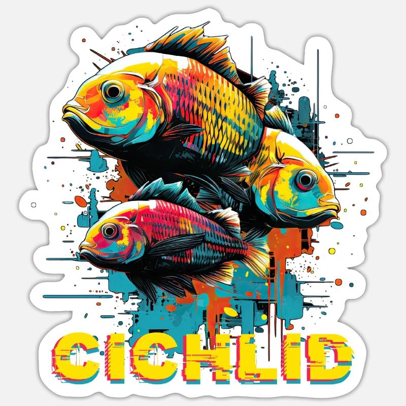 Graffiti Glitch Cichlid Breeder Fishkeeping - Sticker Größe S (10 x 10 cm) - Mattweiß