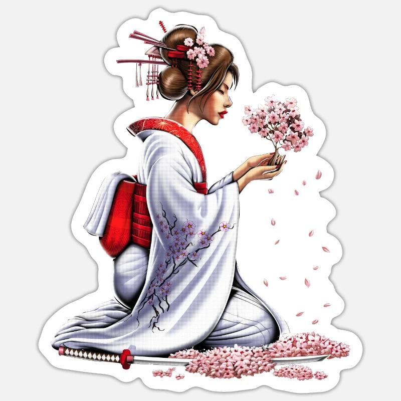 Japanisches Samurai-Mädchen - Sticker Größe S (10 x 10 cm) - Mattweiß