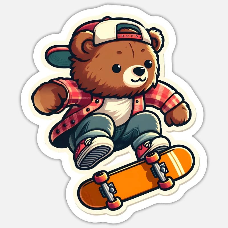 Bear Riding Skateboard - Sticker taille S (10 x 10 cm) - blanc mat