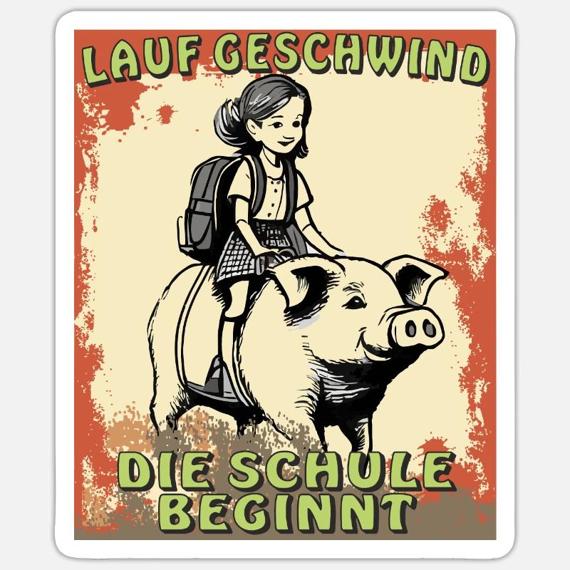 SCHWEIN MÄDCHEN SCHULE BEGINNT - Sticker Größe S (10 x 10 cm) - Mattweiß