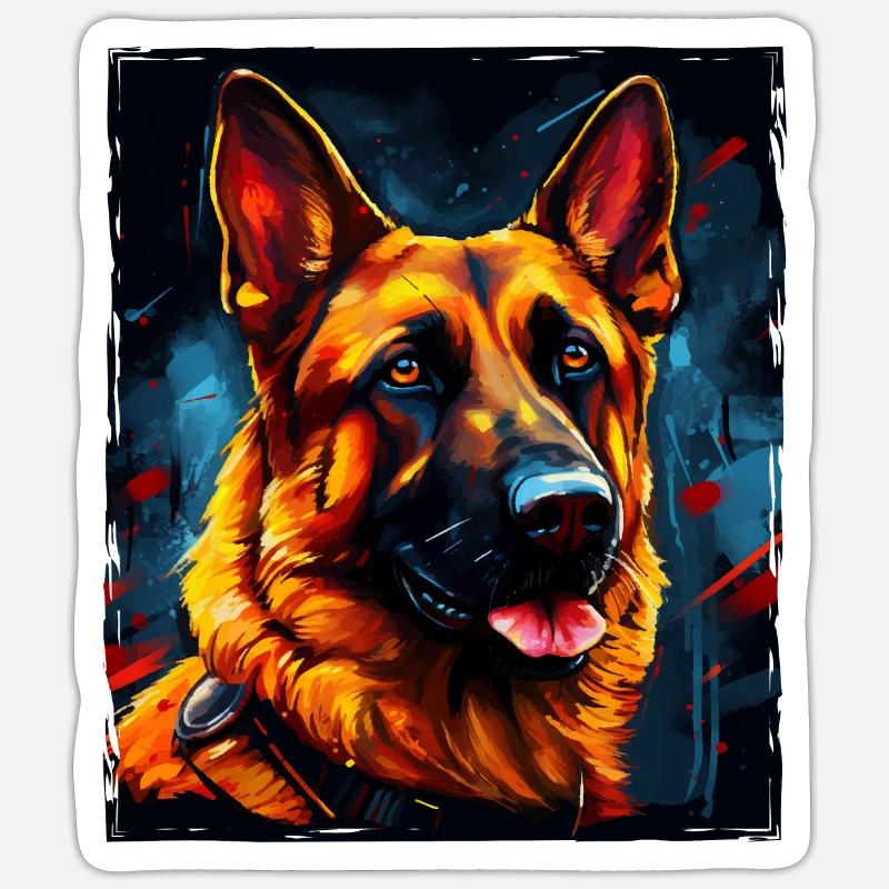 Schäferhund Hund Portrait - Sticker Größe S (10 x 10 cm) - Mattweiß