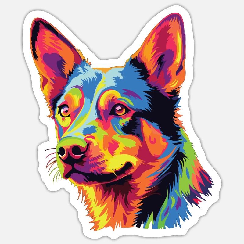 Wasserfarben Farbenfroher Australian Kelpie - Sticker Größe S (10 x 10 cm) - Mattweiß