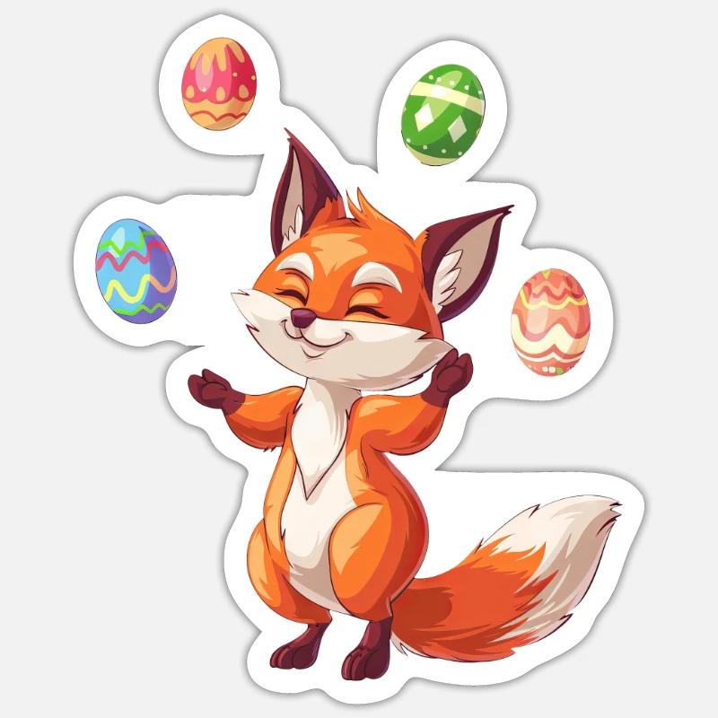 Oster Rotfuchs Jongliert Eier - Sticker Größe S (10 x 10 cm) - Mattweiß