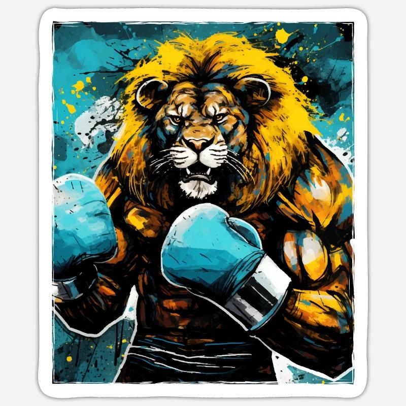 Lion boxer fighter - Sticker size S (10 x 10 cm) - white matte