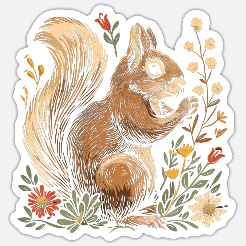 Eichhörnchen Cottagecore - Sticker Größe S (10 x 10 cm) - Mattweiß