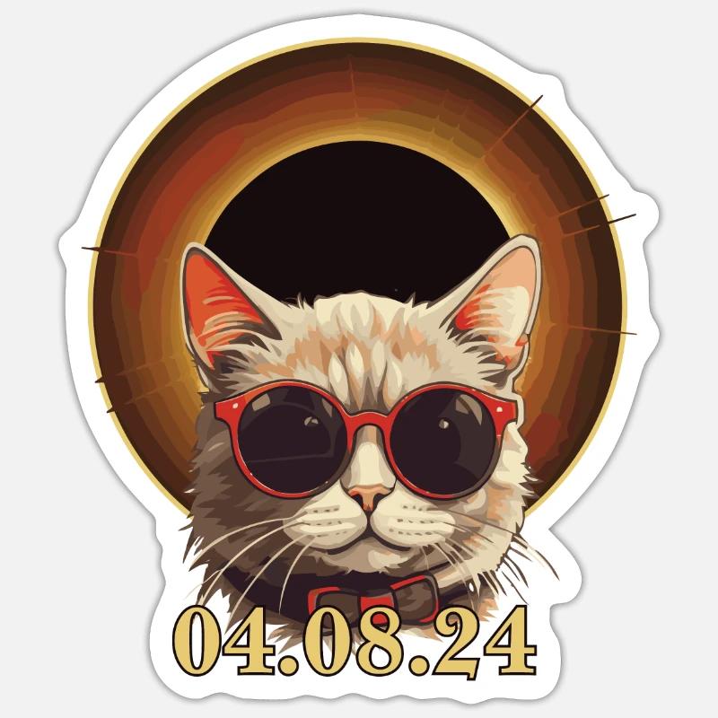Total Solar Eclipse 2024 Cool Cat Lunar Path Of Sticker size S (10 x 10 cm)