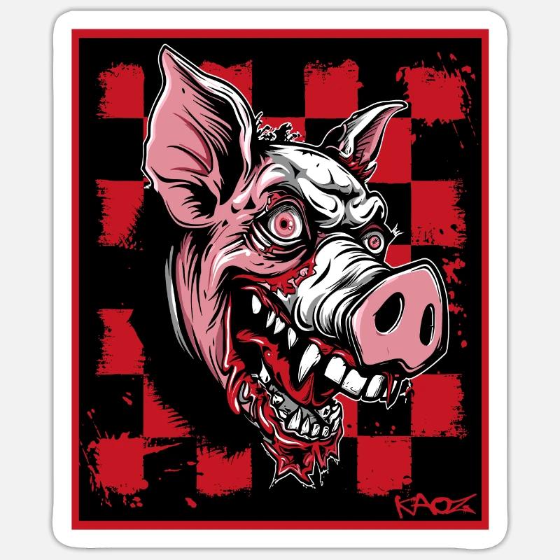 Checkerboard Pattern, Brutally Funny Zombie Pig Sticker size S (10 x 10 cm)