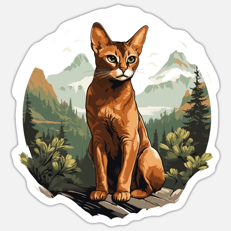 Chat d’Abyssinie Abessinierkatze - Sticker taille S (10 x 10 cm) - blanc mat