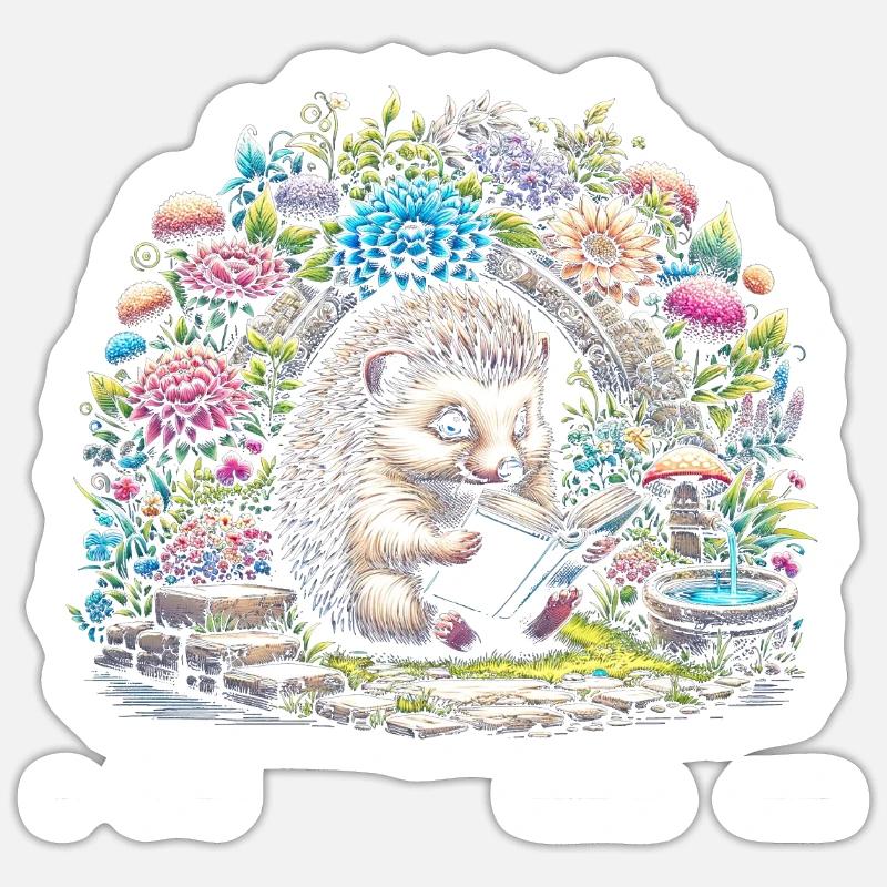 Igel-lesebuch – Vollmond-seelandschaft - Sticker Größe S (10 x 10 cm) - Mattweiß