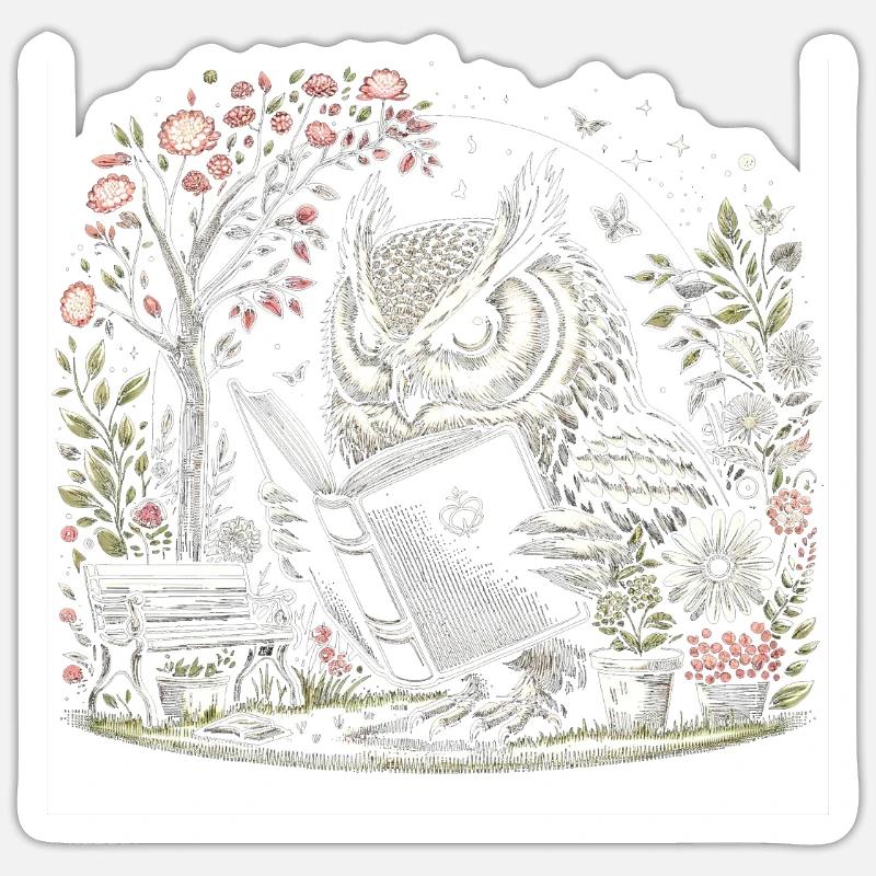 Eulen-lesebuch – Full Moon Scenery Reader - Sticker Größe S (10 x 10 cm) - Mattweiß