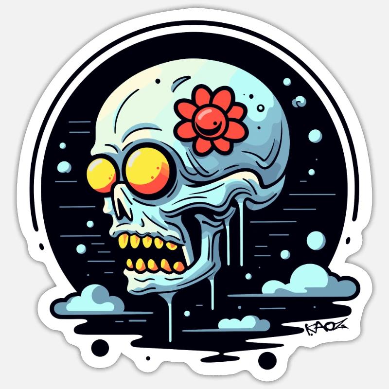 Clouds and Flowers Skull - Sticker size S (10 x 10 cm) - white matte
